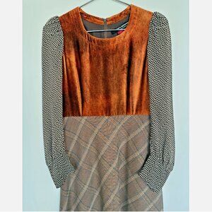 Junya Watanabe COMME DES GARÇONS brown wool dress rust velvet panel sz Small